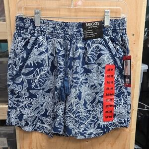 Briggs New York Size M Blue and White Floral Tropical Linen Blend Pull On Short
